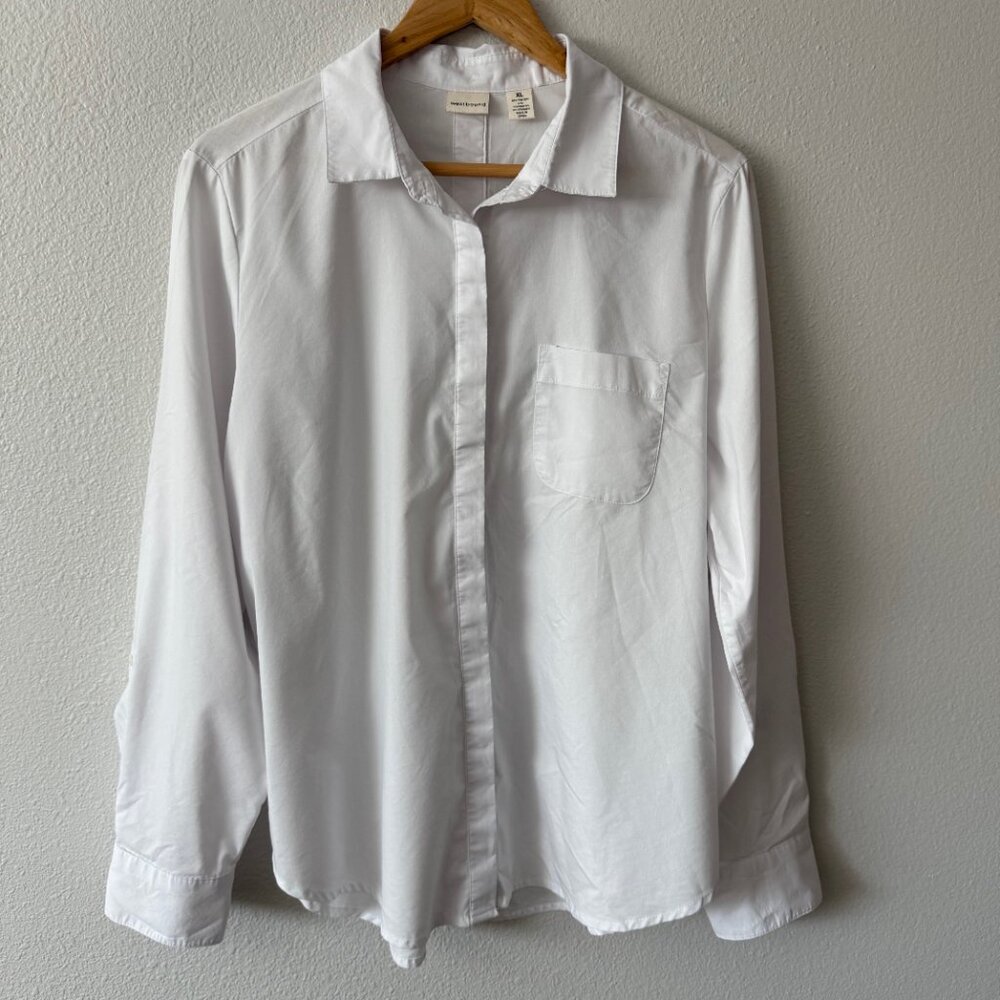 Westbound White Button Down Front AND Back‎ Long Roll Up Sleeves Blouse Size XL - Picture 2 of 7